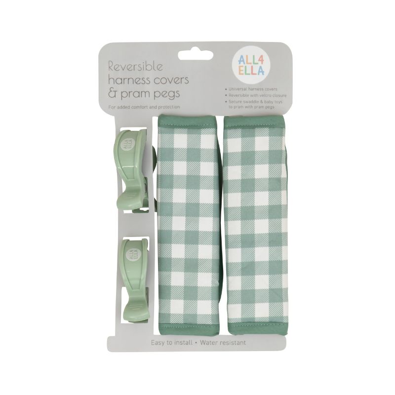 Pram Harness Covers Pegs Gingham Sage – All4Ella Baby Accessories