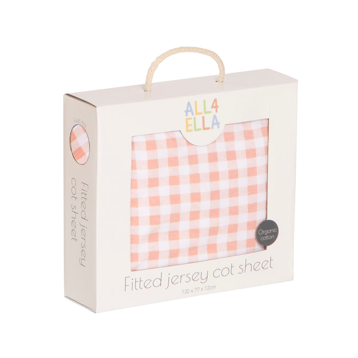 Jersey Cot Sheets - Gingham Strawberry