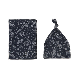 Organic Jersey Swaddle & Matching Beanie Set - Outer Space