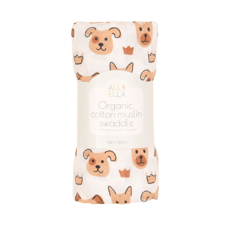 All4Ella Organic Cotton Muslin Swaddle Puppies All4Ella Baby