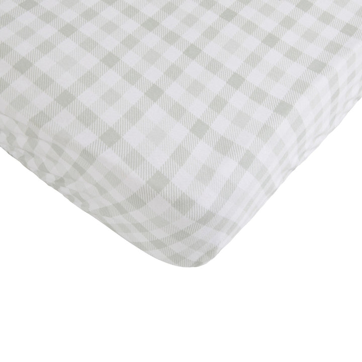 Waterproof fitted cot sheet - Gingham Sage