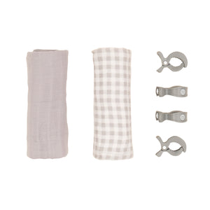 2 Pack Wraps & 4 Pegs - Gingham Grey