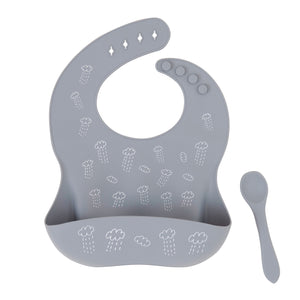 Silicone Bib & Spoon with reusable pouch - Grey