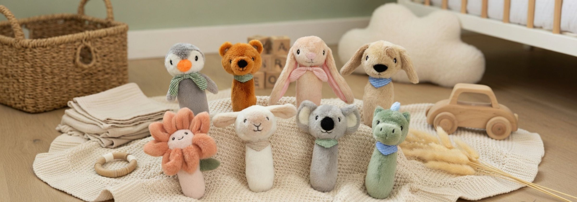 Soft plush baby rattles with soft bell by All4Ella