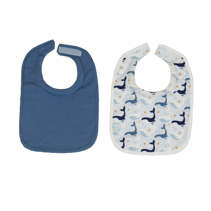 Roll Neck Bib 2pk - Whales