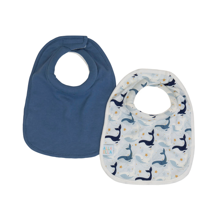 Roll Neck Bib 2pk - Whales