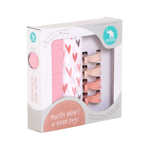 2 Pack Wraps & 4 Pegs - Hearts & Pink