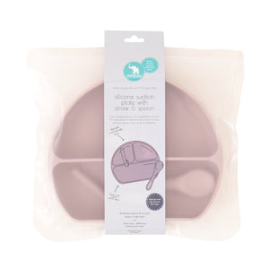 Silicone Plate with Straw & Spoon - Dusty Pink