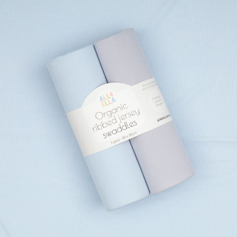 Ribbed jersey swaddles 2pk - Blue & Grey