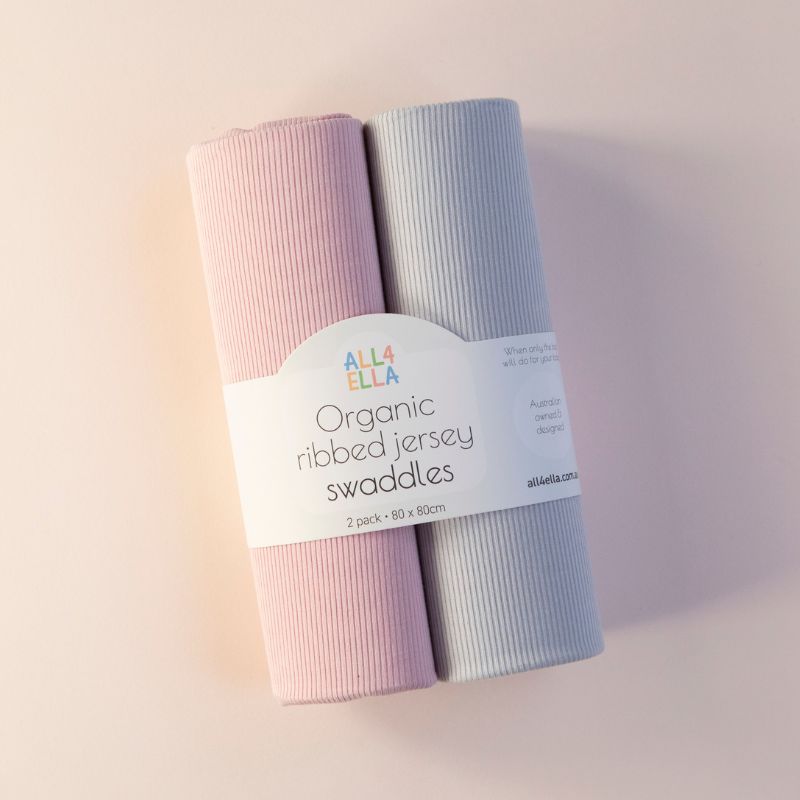 Ribbed jersey swaddles 2pk - Pink & Grey