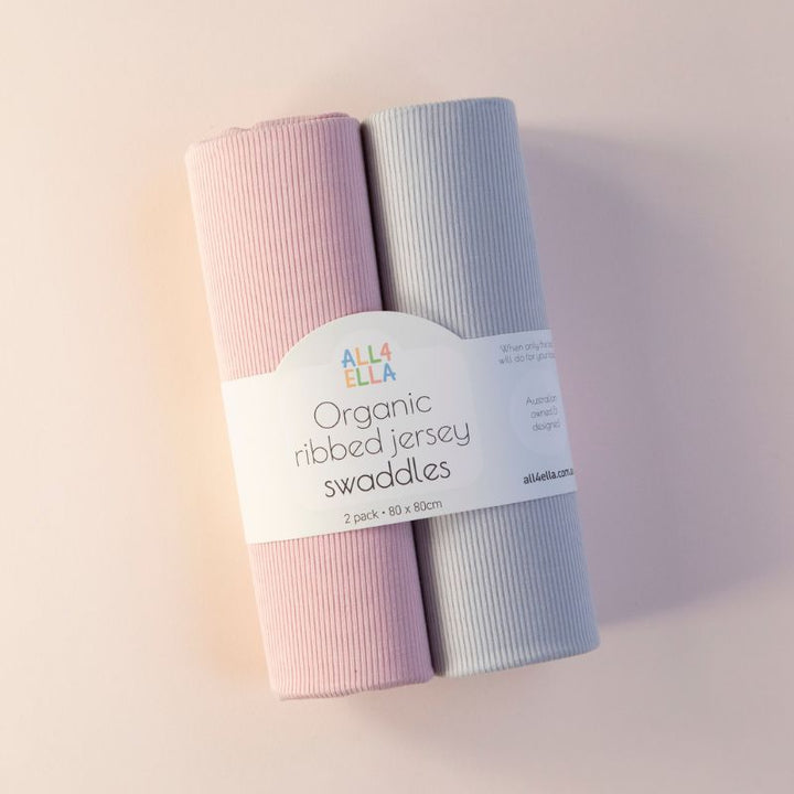 Ribbed jersey swaddles 2pk - Pink & Grey