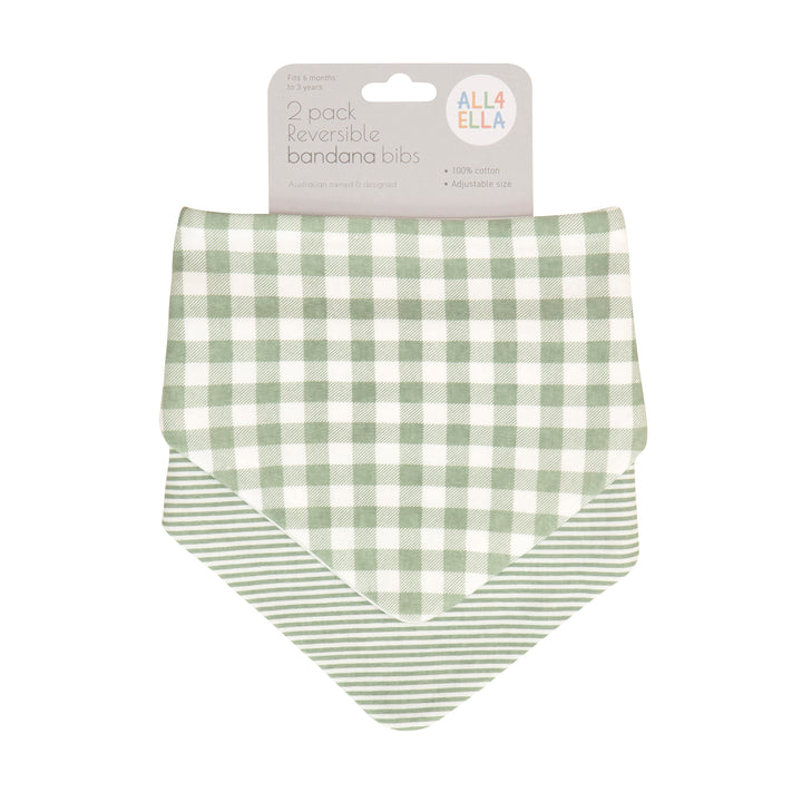 Bandana bibs 2pk - Gingham Sage