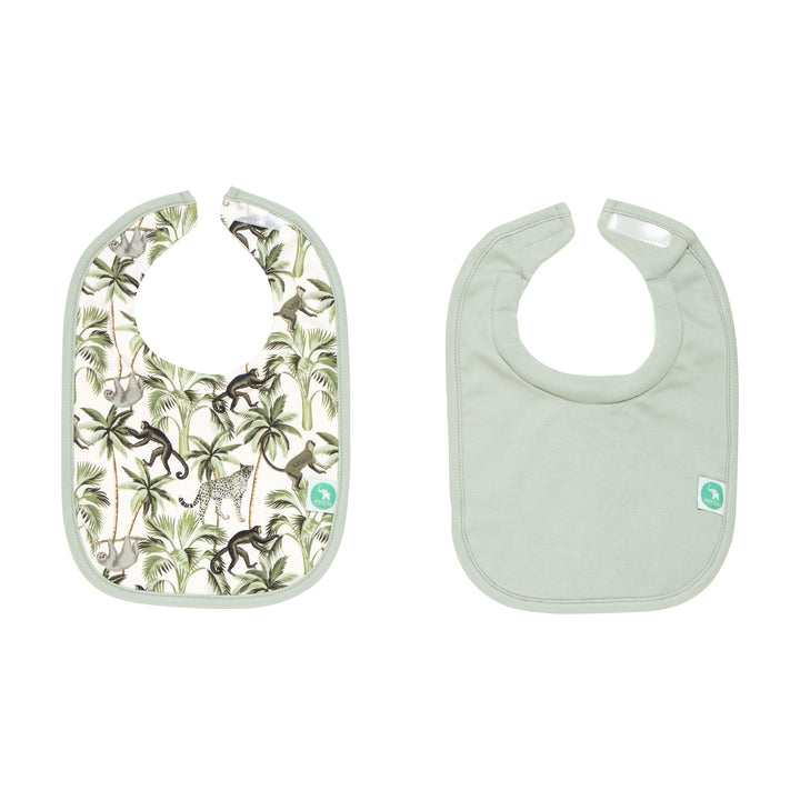 Roll Neck Bibs 2pk - Monkey