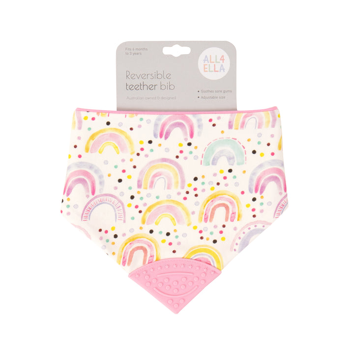 Reversible teether bib - Watercolour Rainbow