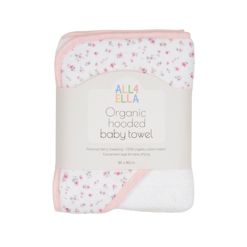 Baby hooded towel - Pink Petals