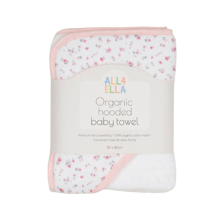 Baby hooded towel - Pink Petals