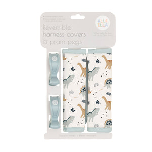 Harness covers & pram pegs - Beige Dinosaurs