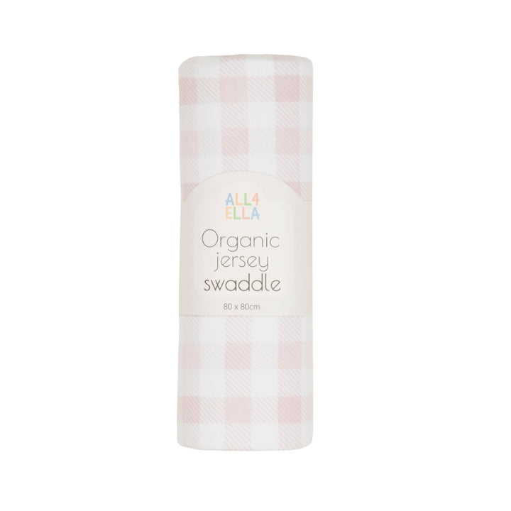 Organic jersey swaddle - Gingham Pink