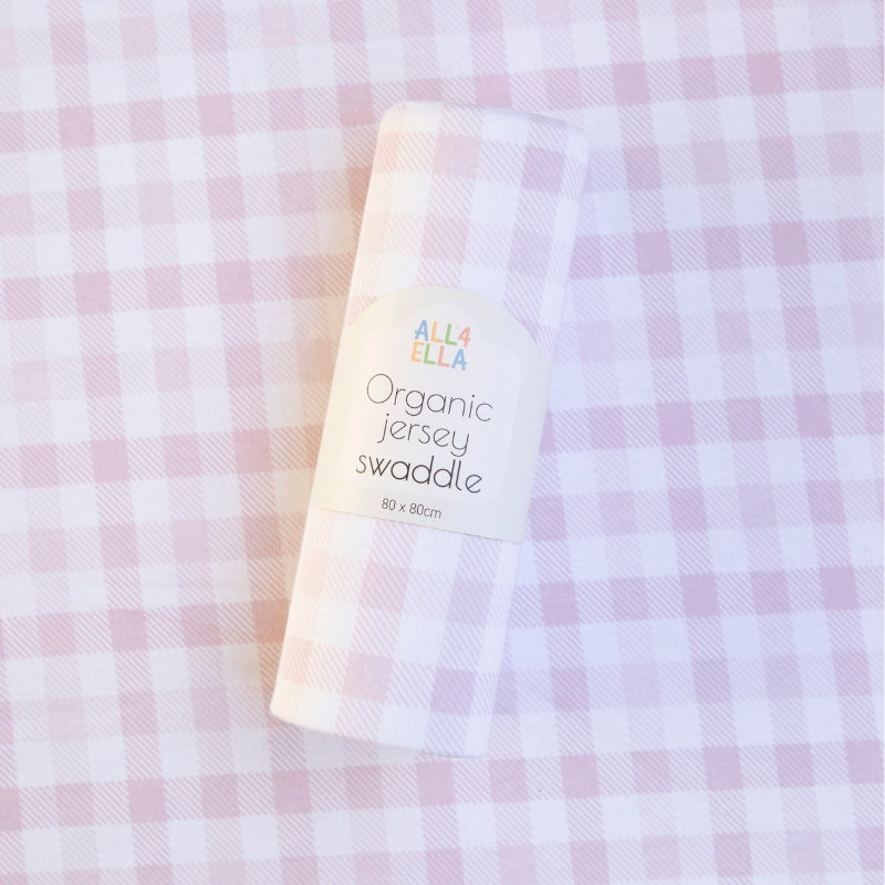 Organic jersey swaddle - Gingham Pink