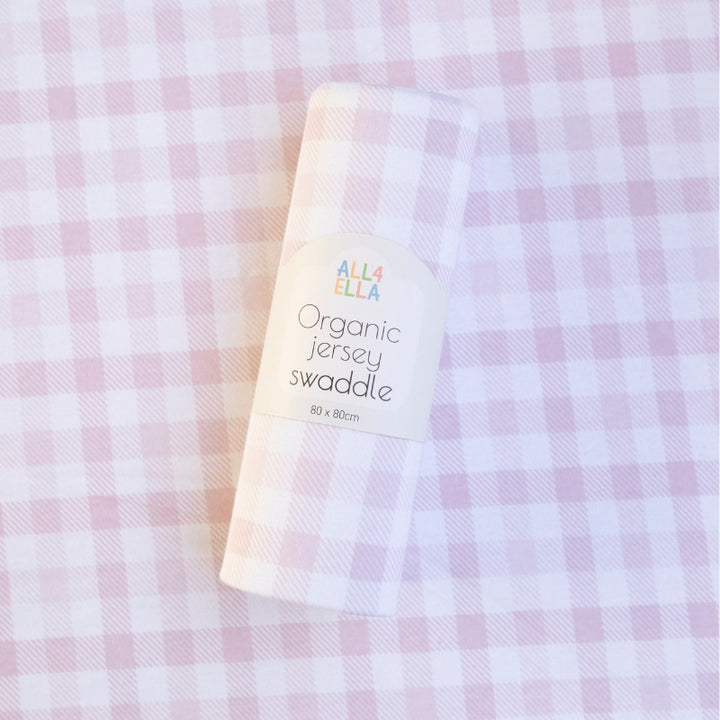 Organic jersey swaddle - Gingham Pink