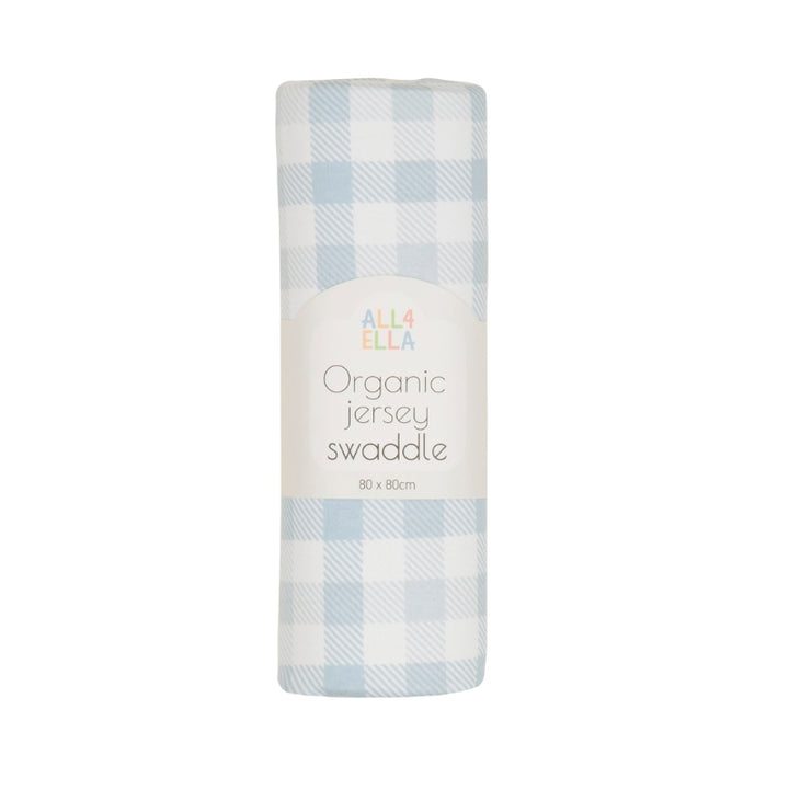 Organic jersey swaddle - Gingham Blue