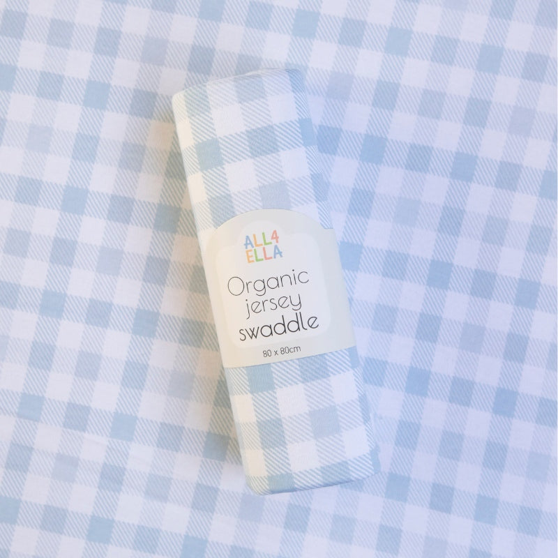 Organic jersey swaddle - Gingham Blue