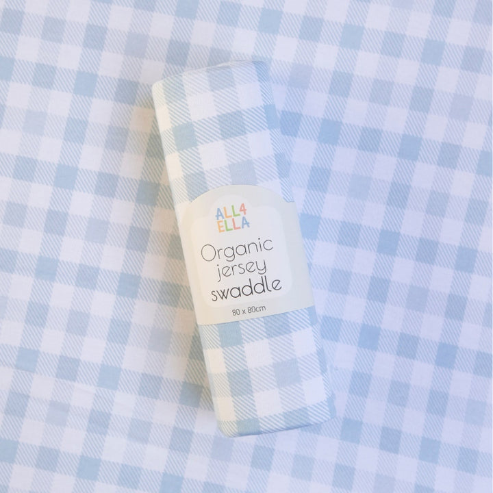Organic jersey swaddle - Gingham Blue