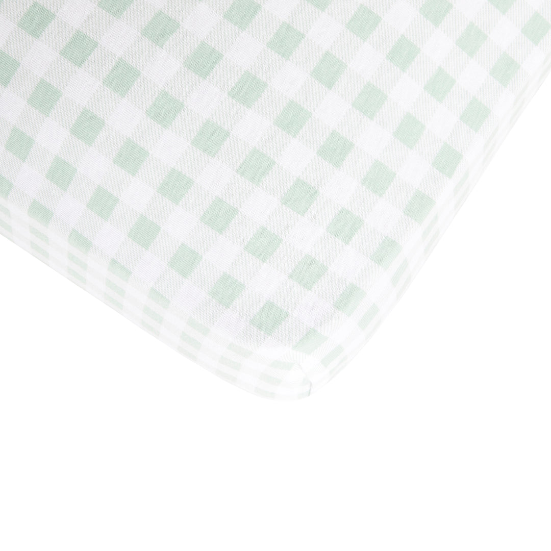 Organic jersey fitted cot sheet - Gingham Sage