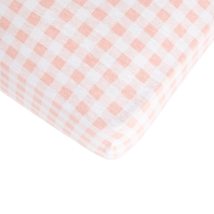 Organic jersey fitted cot sheet - Gingham Strawberry