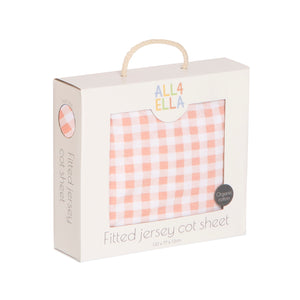 Jersey Cot Sheets - Gingham Strawberry