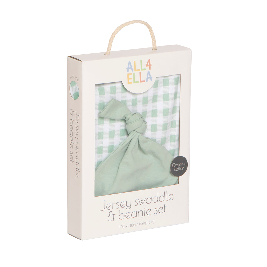 Jersey Wrap & Beanie set - Gingham Sage Jersey Wrap & Beanie set - Gingham Sage