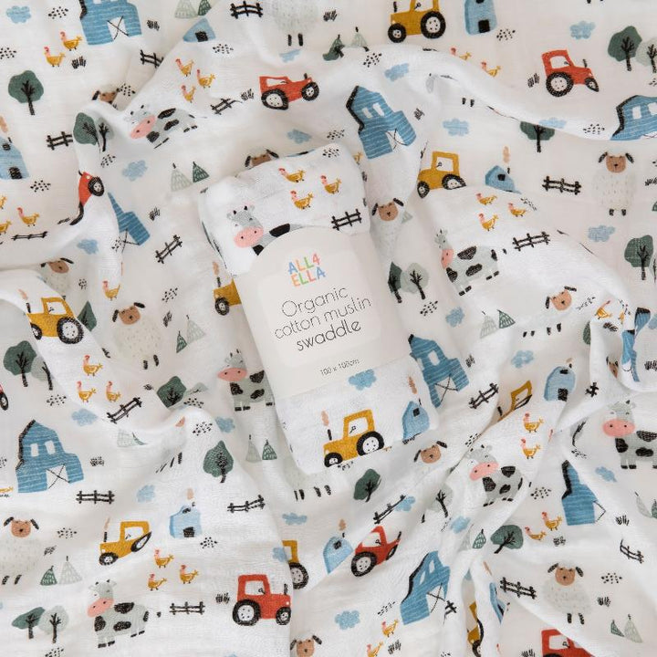 Organic cotton muslin swaddle - Barnyard