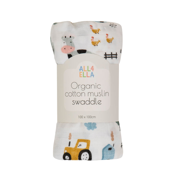 Organic cotton muslin swaddle - Barnyard