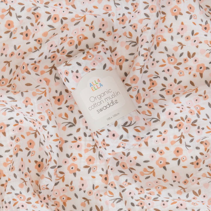 Organic cotton muslin swaddle - Floral Bouquet