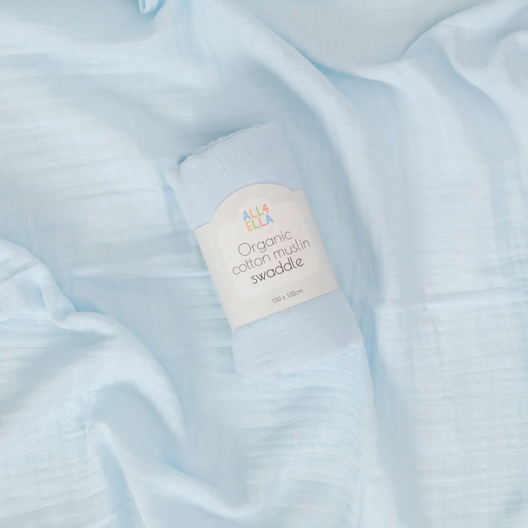 Organic cotton muslin swaddle - Baby Blue