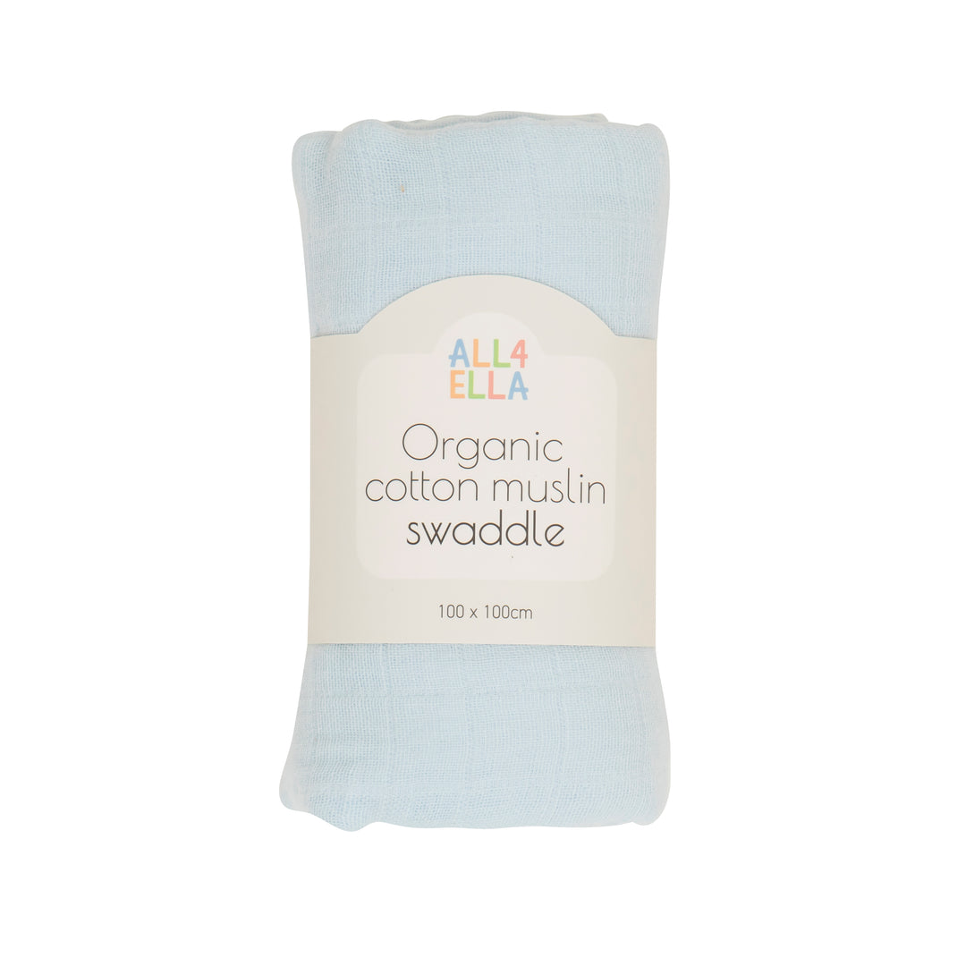 Organic cotton muslin swaddle - Baby Blue