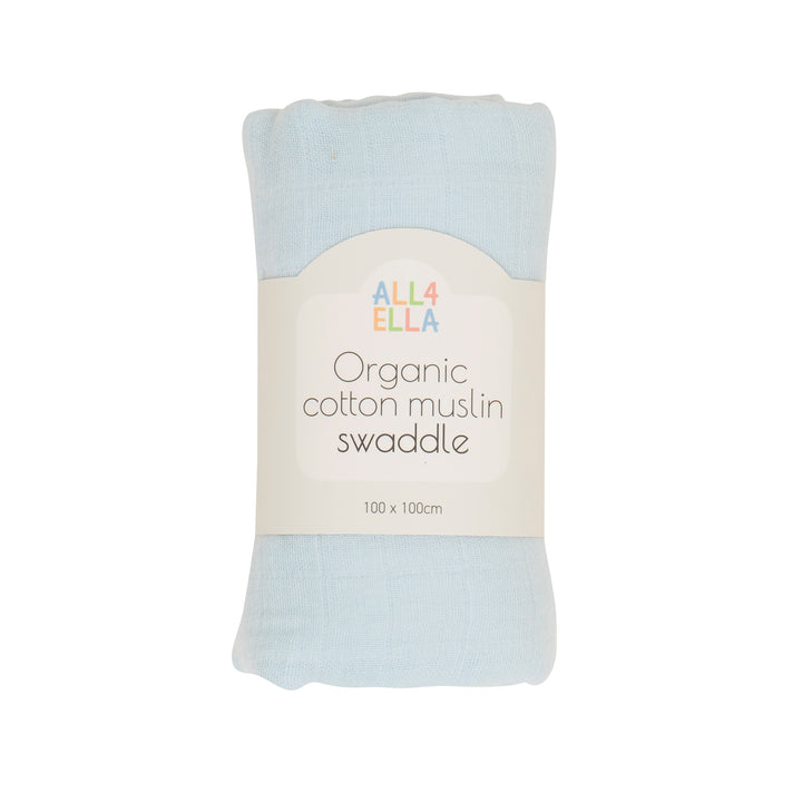 Organic cotton muslin swaddle - Baby Blue