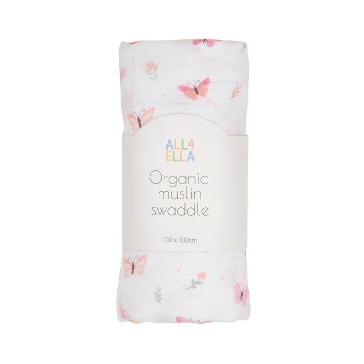 Organic cotton muslin swaddle - Sweet Butterfly