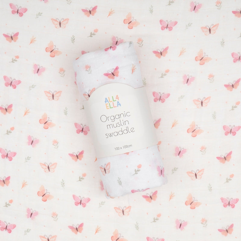 Organic cotton muslin swaddle - Sweet Butterfly