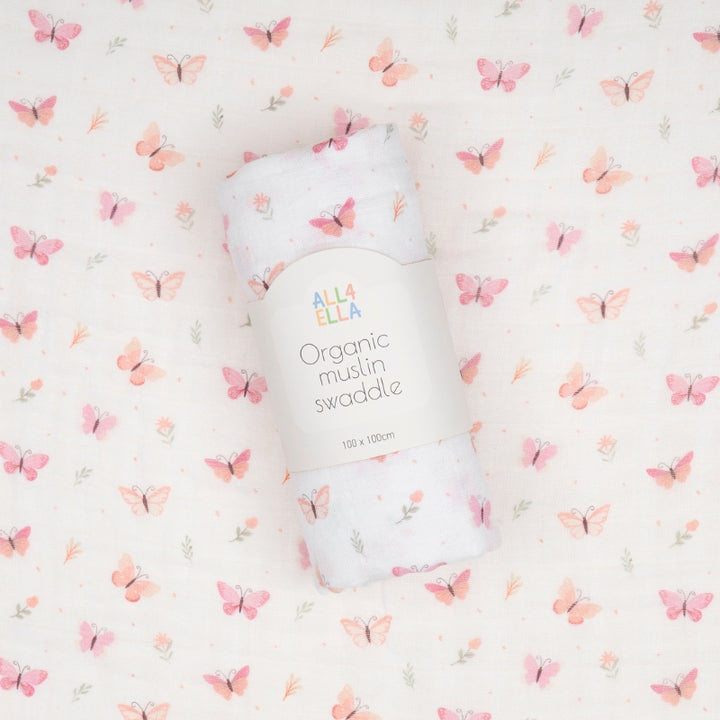 Organic cotton muslin swaddle - Sweet Butterfly