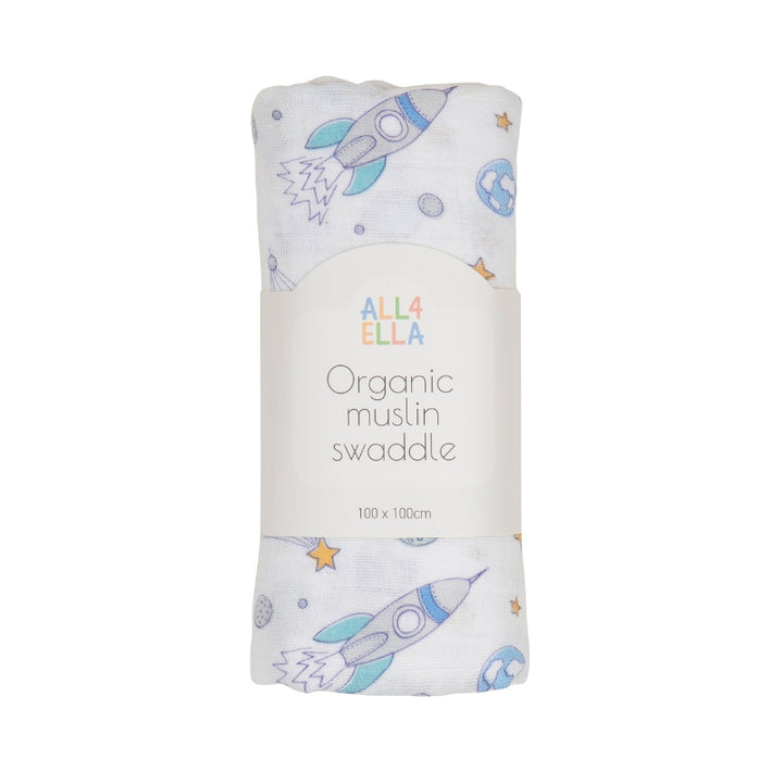 Organic cotton muslin swaddle - Blast Off