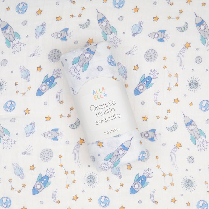 Organic cotton muslin swaddle - Blast Off