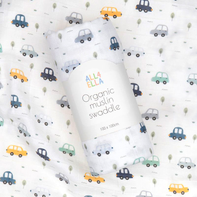 Organic cotton muslin swaddle - Beep Beep