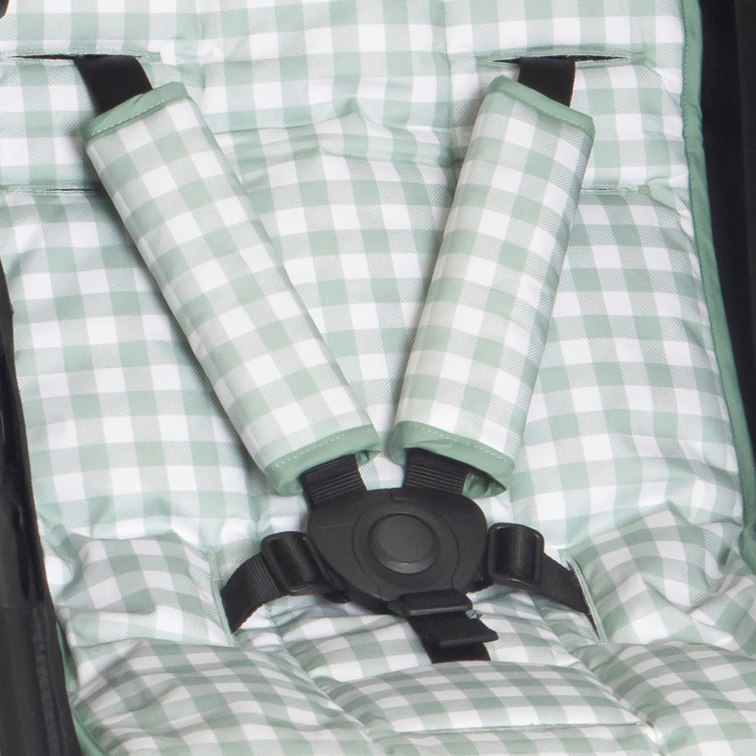 Harness Covers & Pram Pegs - Gingham Sage Harness Covers & Pram Pegs - Gingham Sage