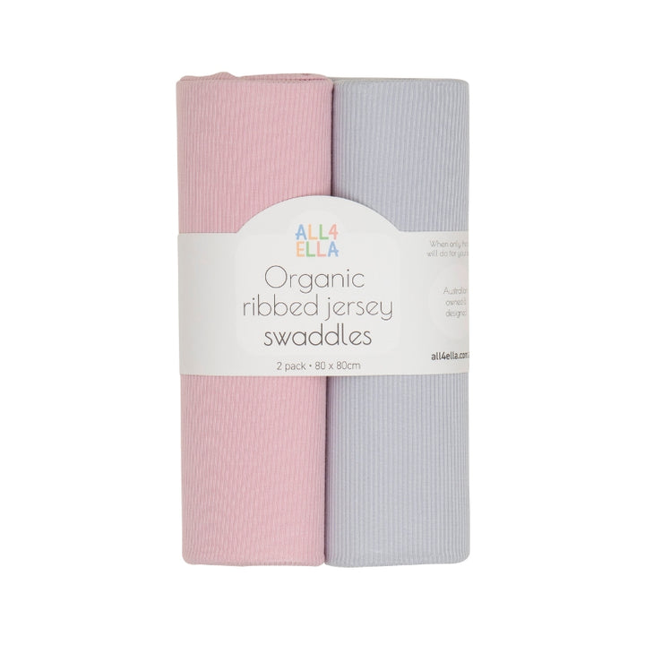 Ribbed jersey swaddles 2pk - Pink & Grey