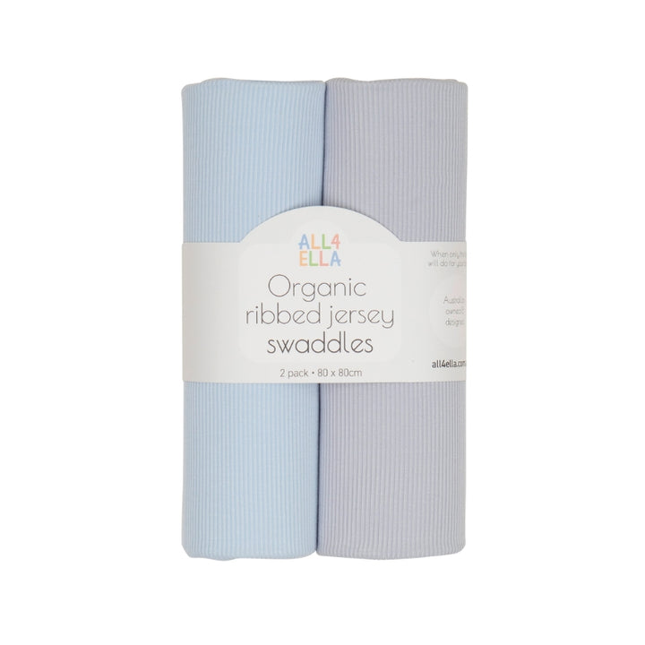 Ribbed jersey swaddles 2pk - Blue & Grey