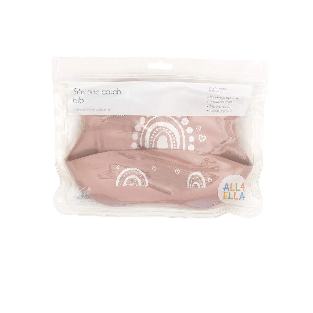 Silicone catch bib - Rainbow Dusty Pink