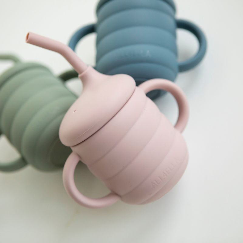 Silicone sippy cup with straw - Dusty Pink