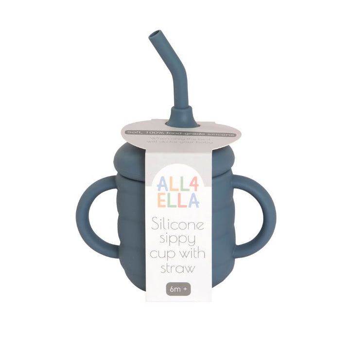 Silicone sippy cup with straw - Slate Blue