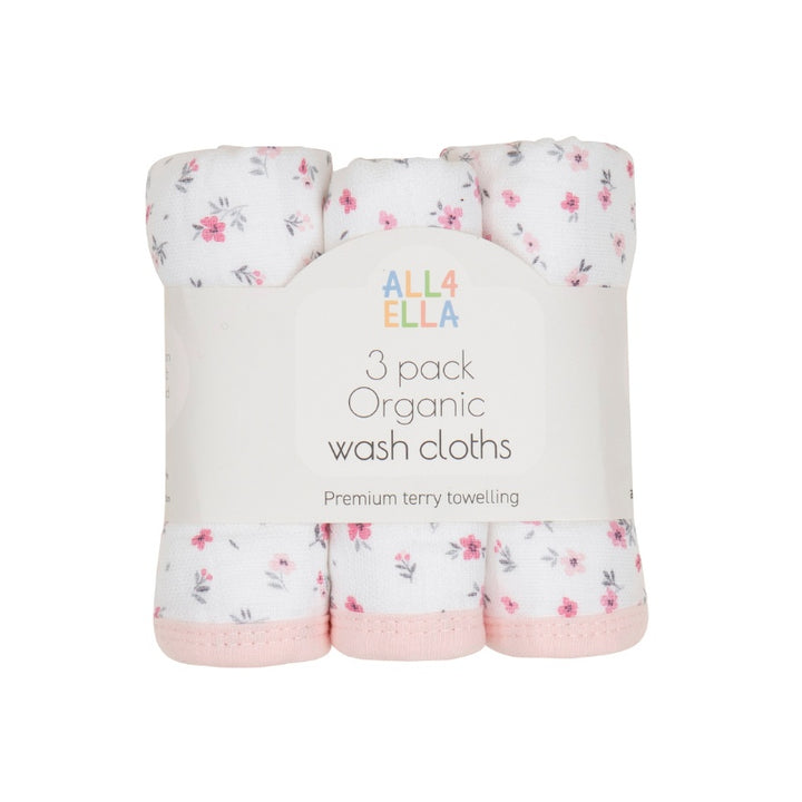 Organic wash cloths 3pk - Pink Petals